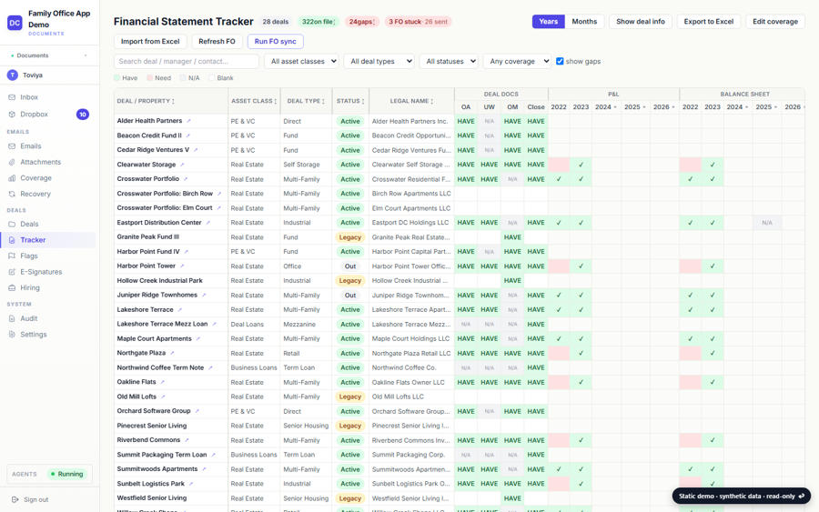 Financial statement tracker